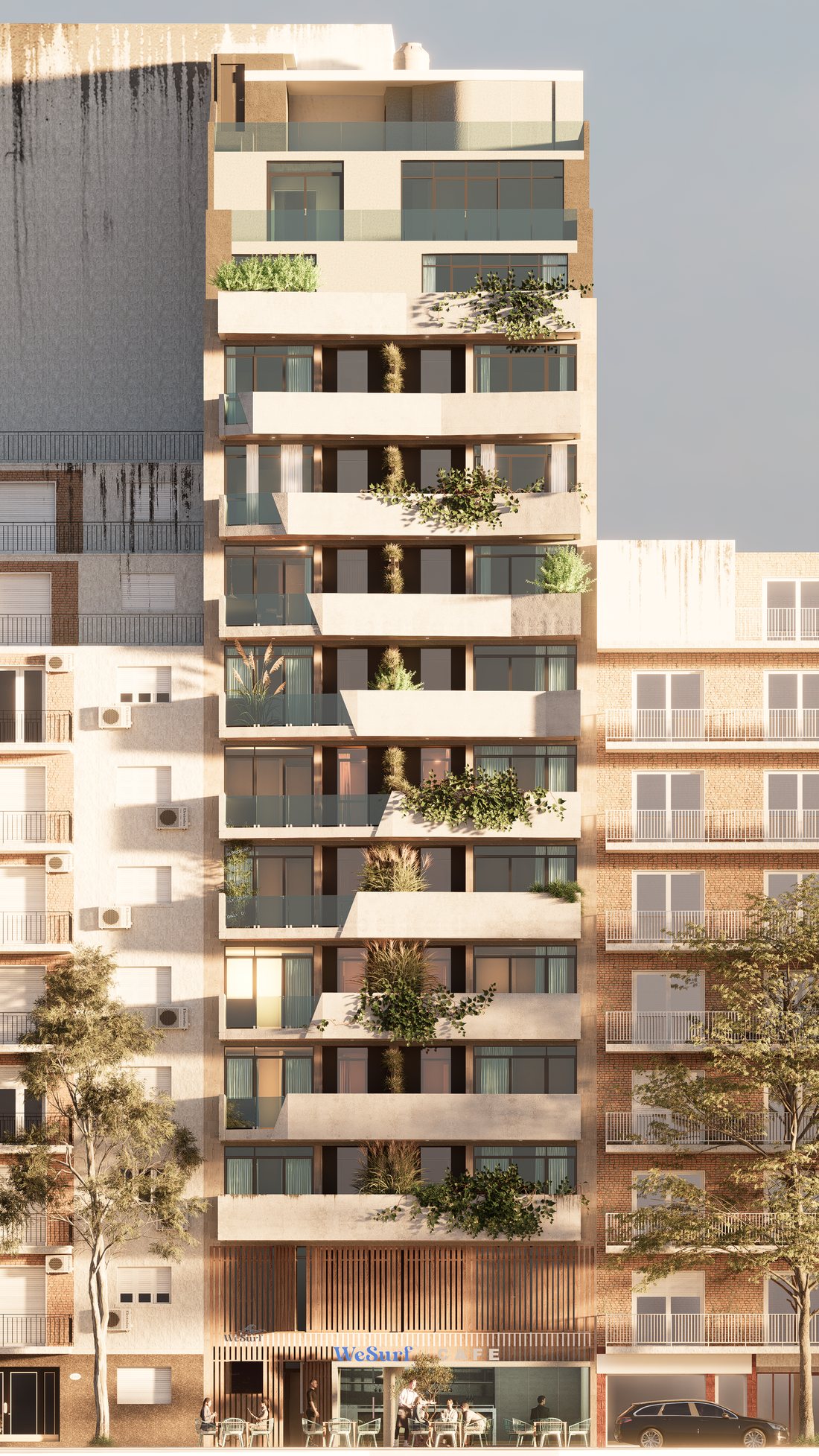 El edificio sobre Laprida